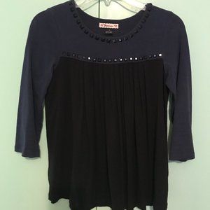 Navy Black Rhinestone Top